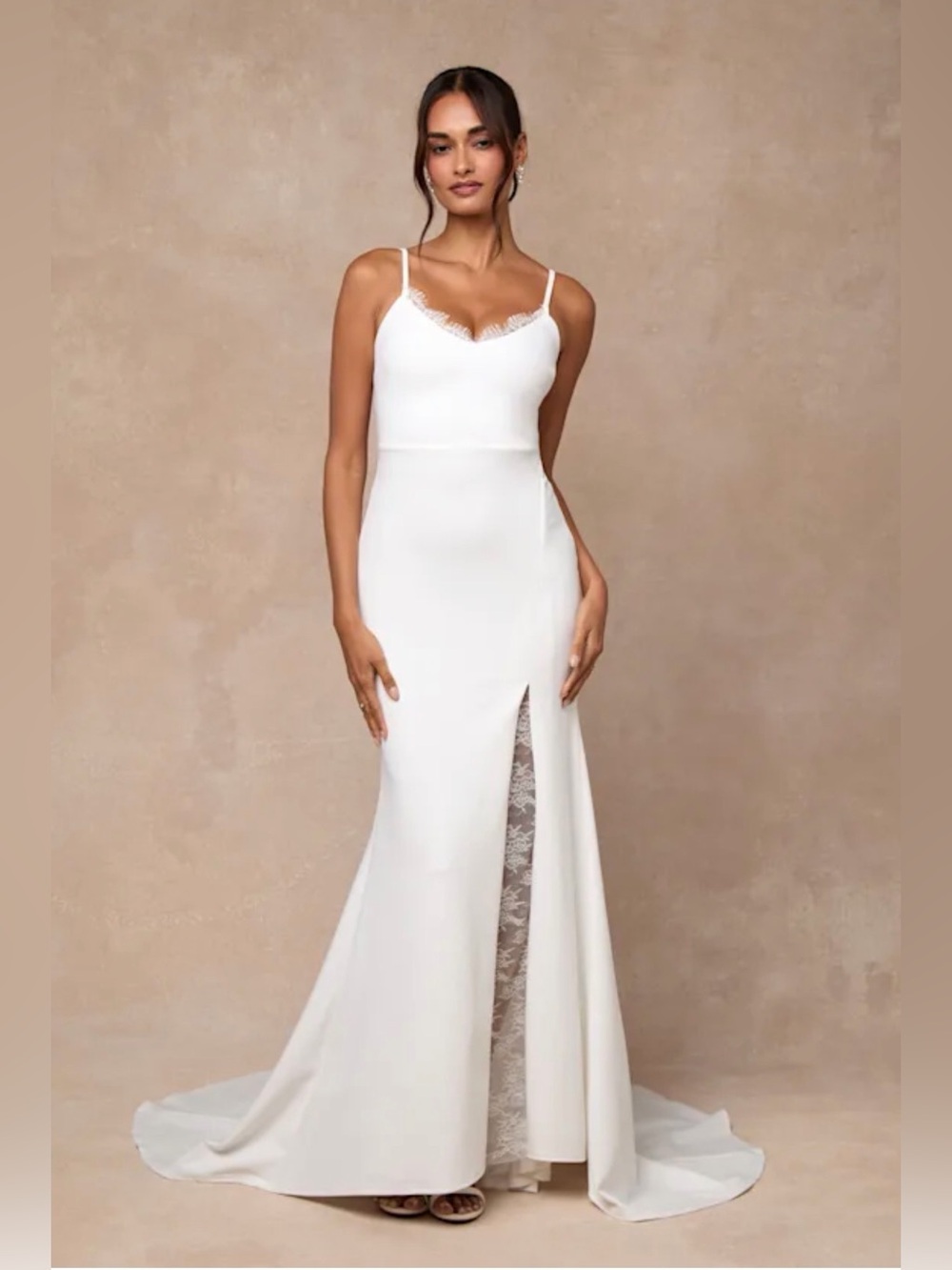 lulus a line dress White Lace Mermaid Maxi | Womens | Small (Available in XS, M, L) | 100% Polyester Color:Periwinkle* slip strips HEYCHIC Must-Haves KissProm High Neck A-Line